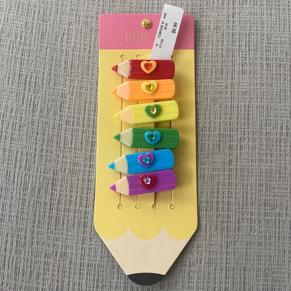 Piper k mini colored pencil barrette/hair clip